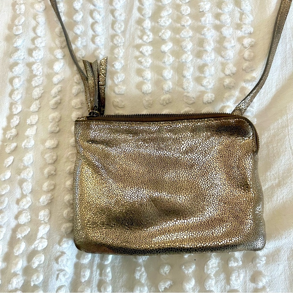 Eileen Fisher Gold Metallic Leather Crossbody Bag - Picture 7 of 12